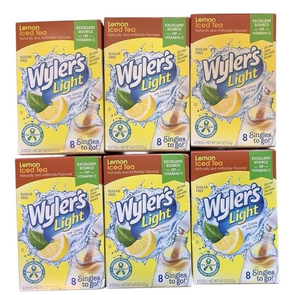Wyler’s Lemon Iced Tea 6 Boxes Of 8 Single Sticks Sugar Free New - Picture 1 of 4